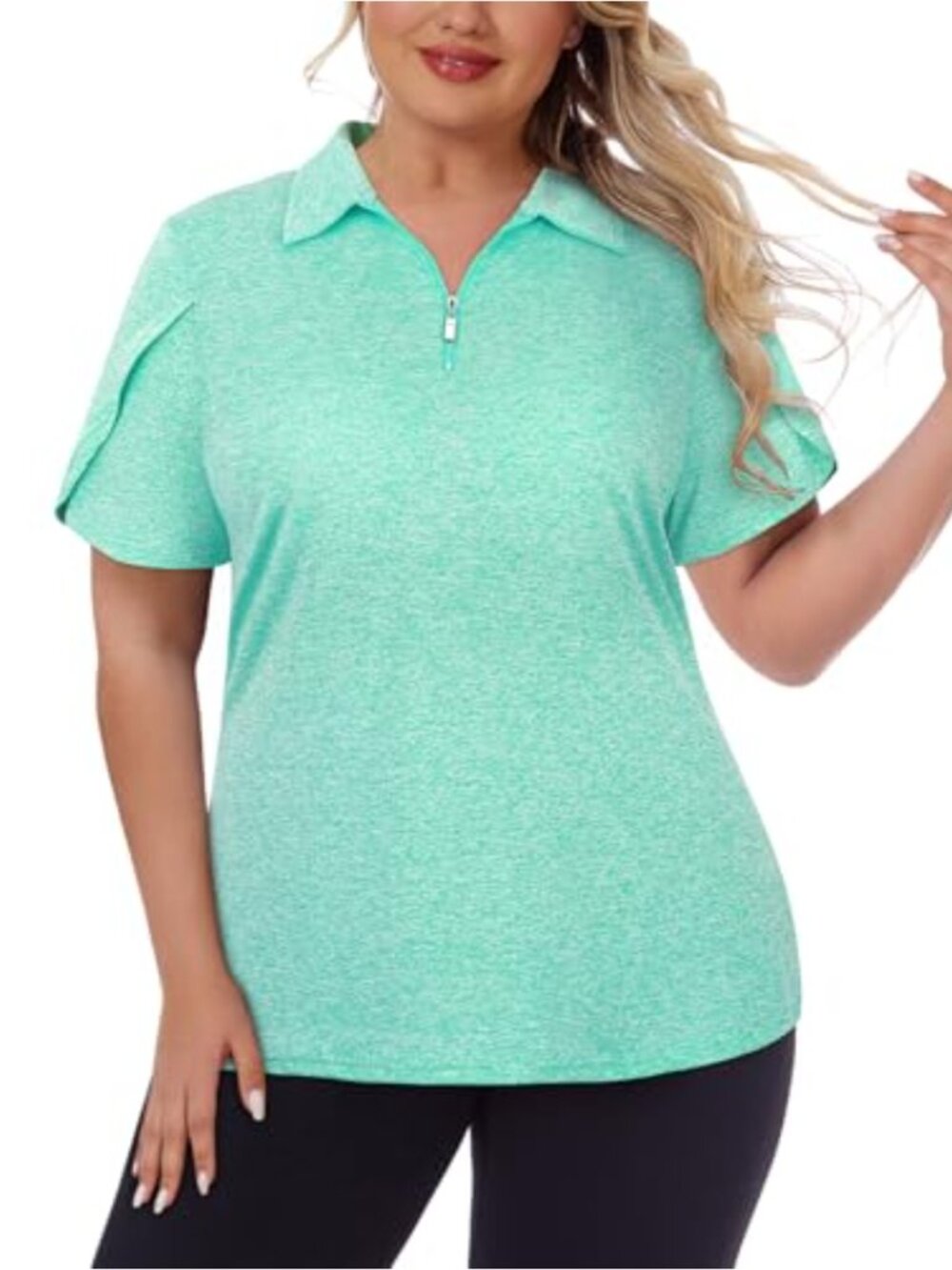 Women's Plus Size Golf Polo Shirt Quarter Zip Short Sleeve UPF 50+ Athletic Top